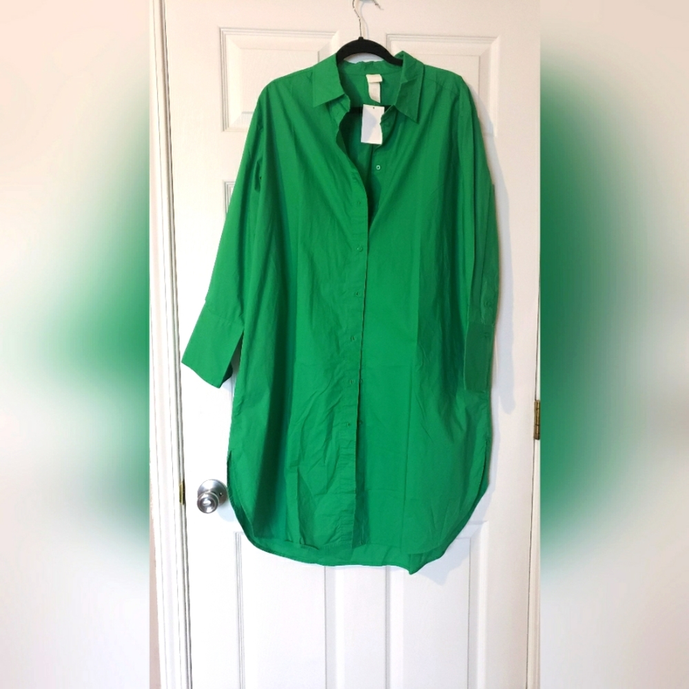 H&M Green Oversized button up Shirt dress